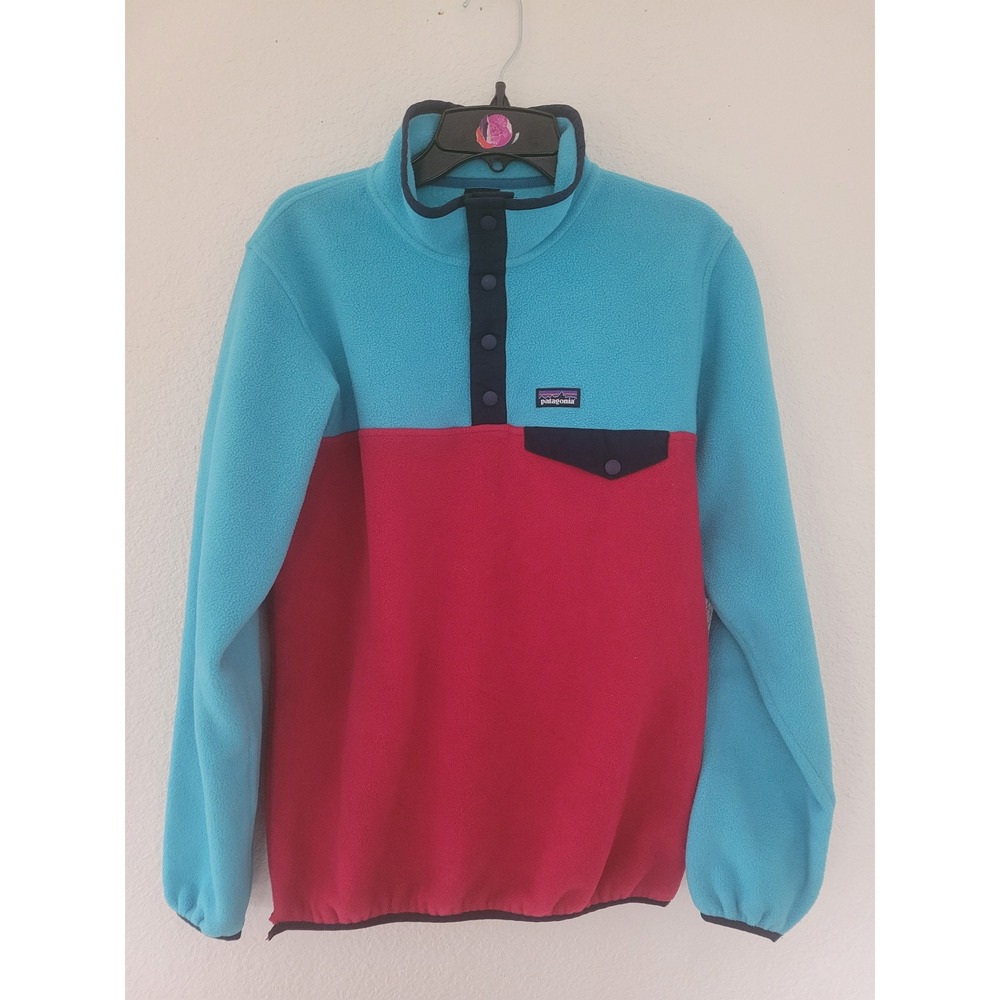 Patagonia Synchilla Snap-T Fleece Pullover Kids XXL 16 Blue Pink Colorblock #2